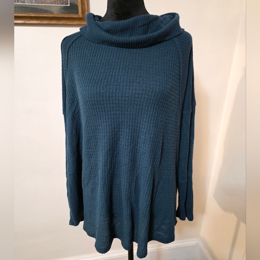 Maurices Deep Teal Cowl Neck Waffle Knit Sweater